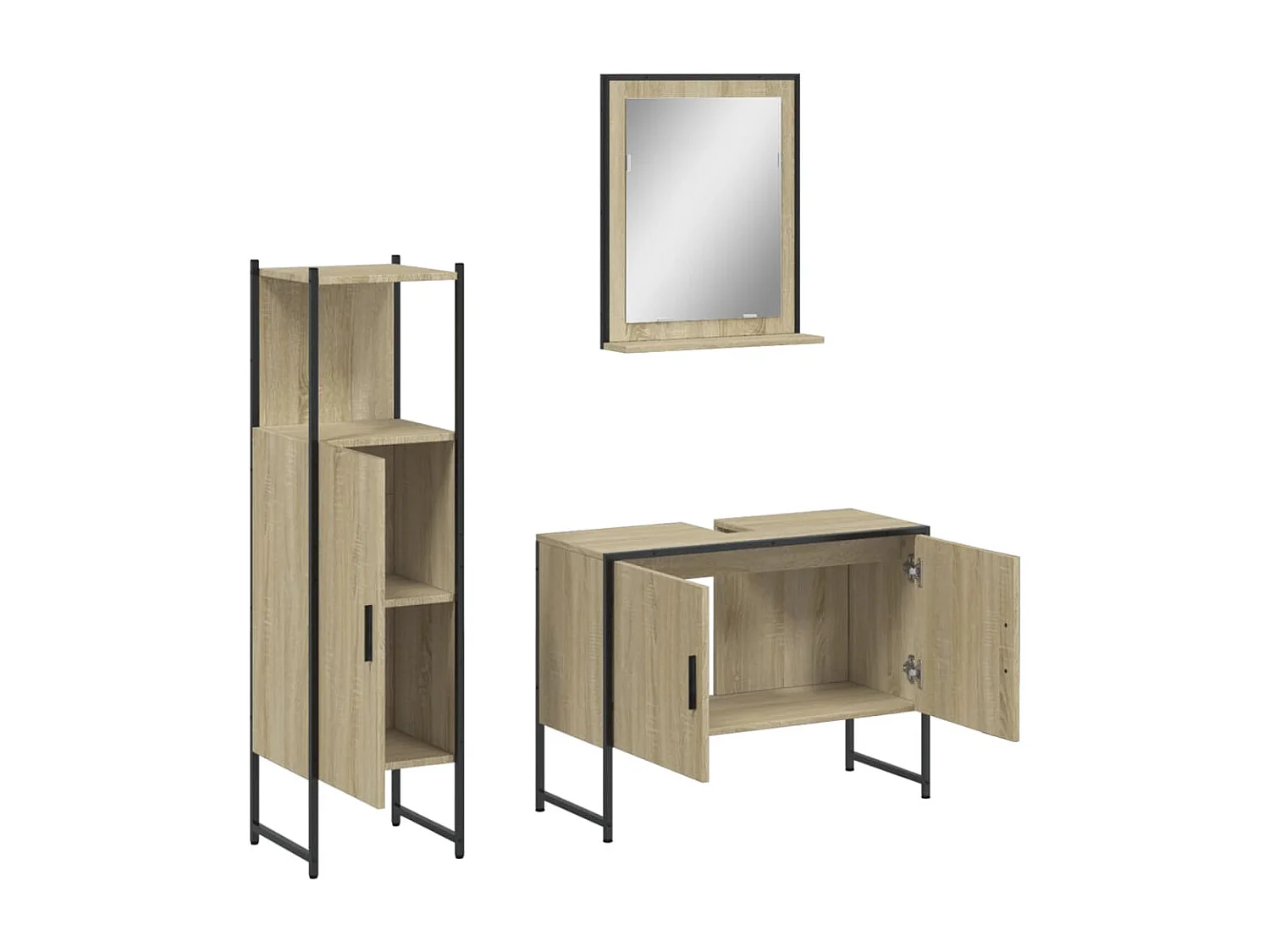 Ensemble d'armoires de salle de bain 3 pcs chêne sonoma