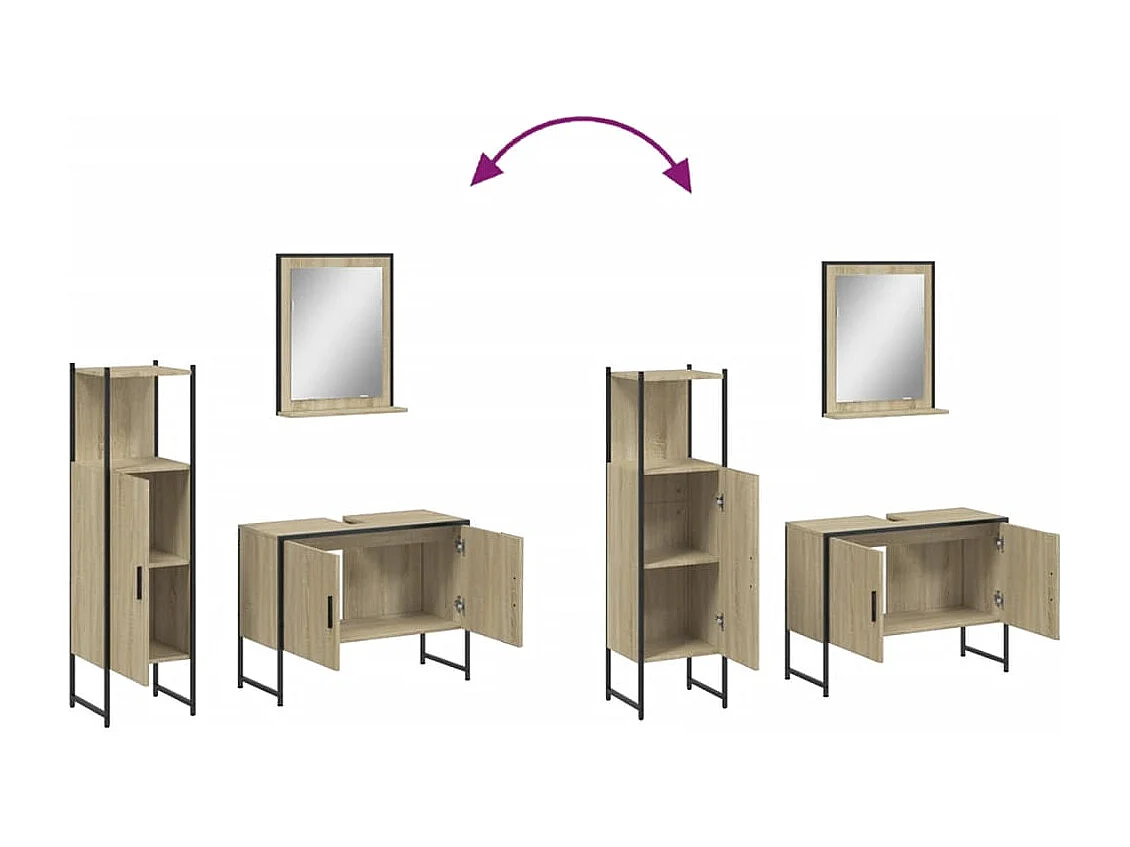 Ensemble d'armoires de salle de bain 3 pcs chêne sonoma