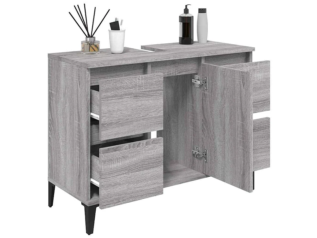 Armario de lavabo madera contrachapada gris Sonoma 80x33x60 cm