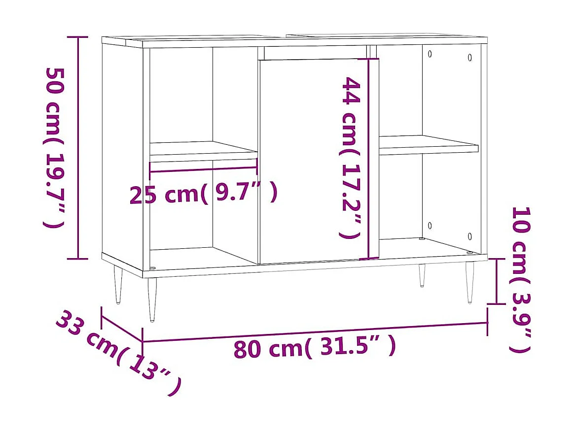 Armoire de salle de bain noir 80x33x60 cm bois d'ingénierie