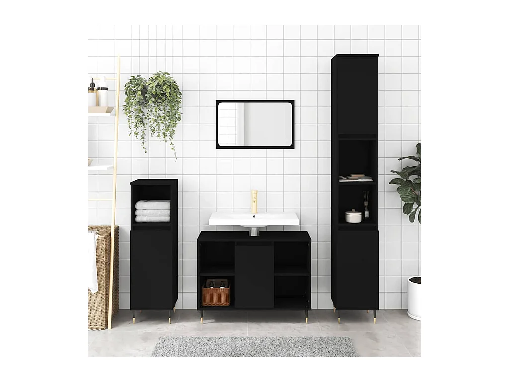 Armoire de salle de bain noir 80x33x60 cm bois d'ingénierie