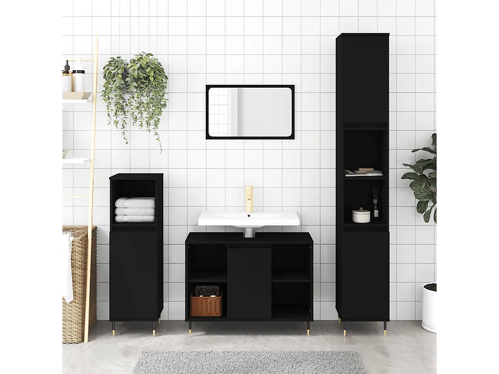 Badkamerkast 80x33x60 cm bewerkt hout zwart