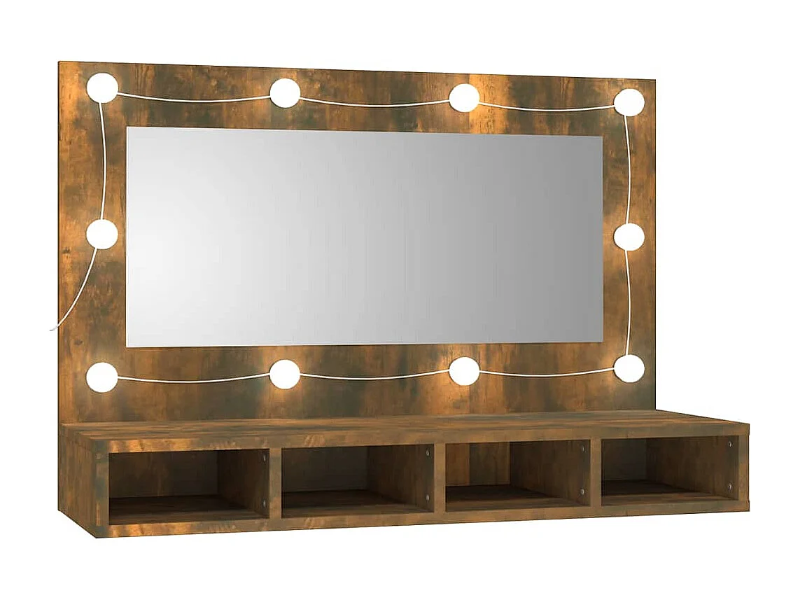 Armoire à miroir avec LED Chêne fumé 90x31,5x62 cm