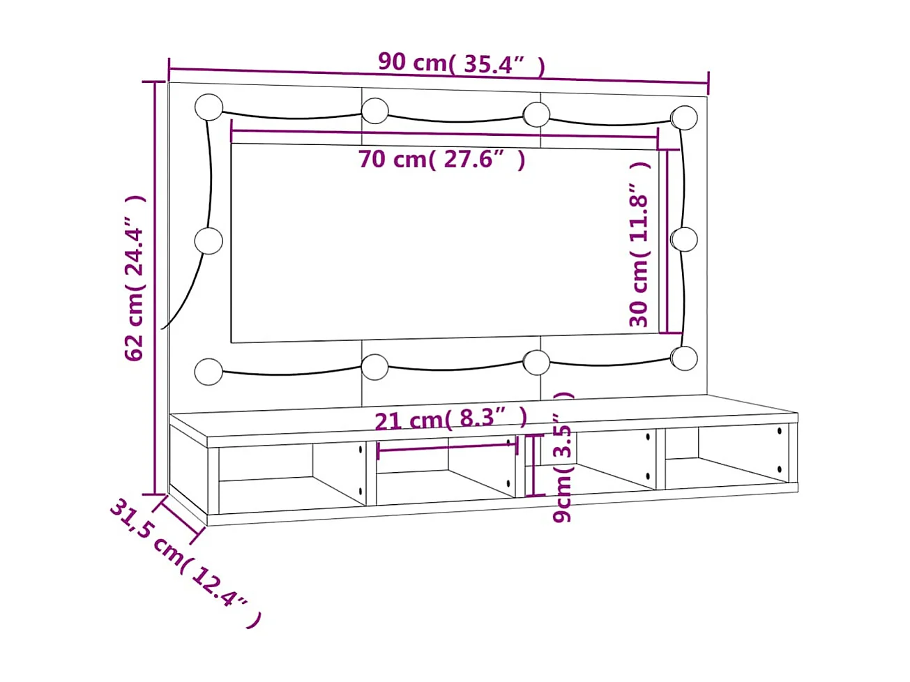 Armoire à miroir avec LED Chêne fumé 90x31,5x62 cm