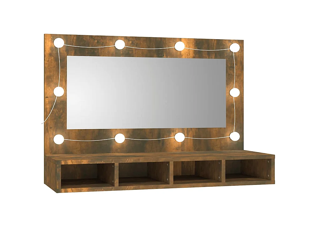 Mobile a Specchio con LED Rovere Fumo 90x31,5x62 cm