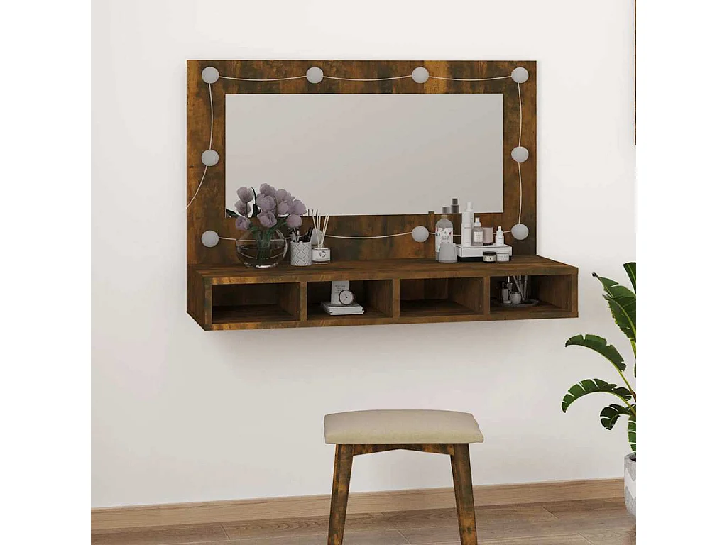 Spiegelkast met LED-verlichting 90x31,5x62 cm gerookt eiken