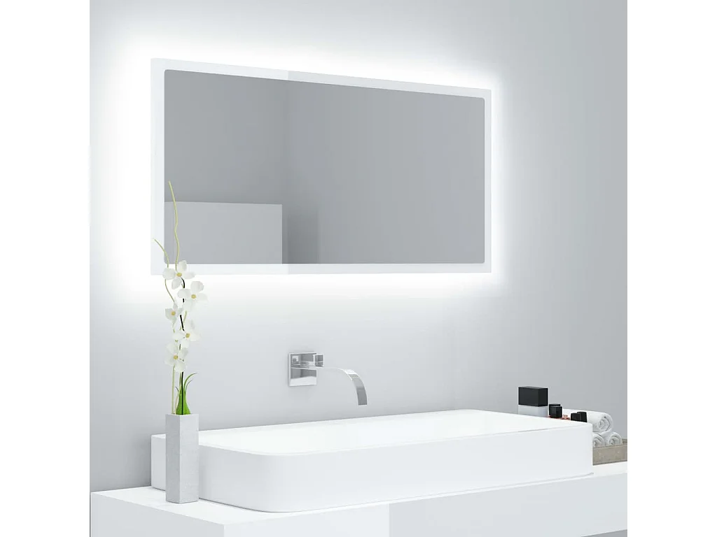 Specchio da Bagno LED Bianco Lucido 90x8,5x37 cm in Acrilico