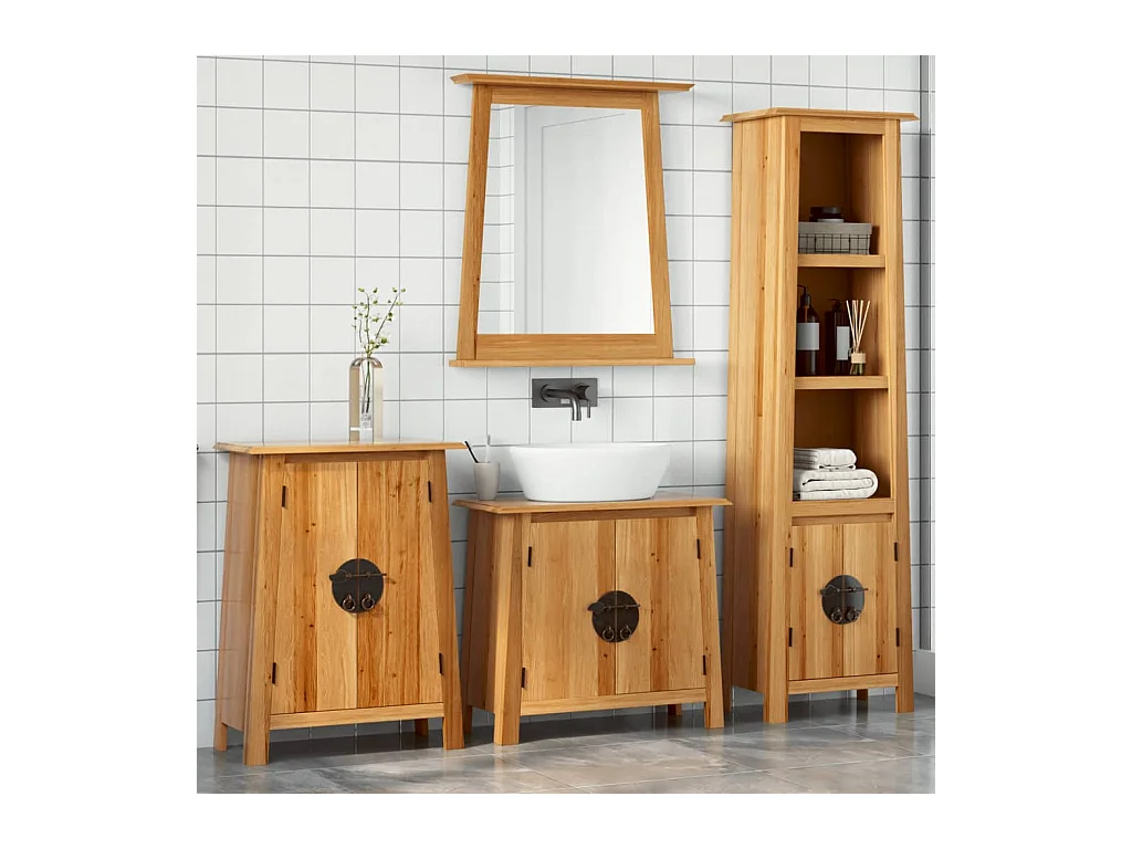 Set Mobili da Bagno 4 pz in Legno Massello di Pino