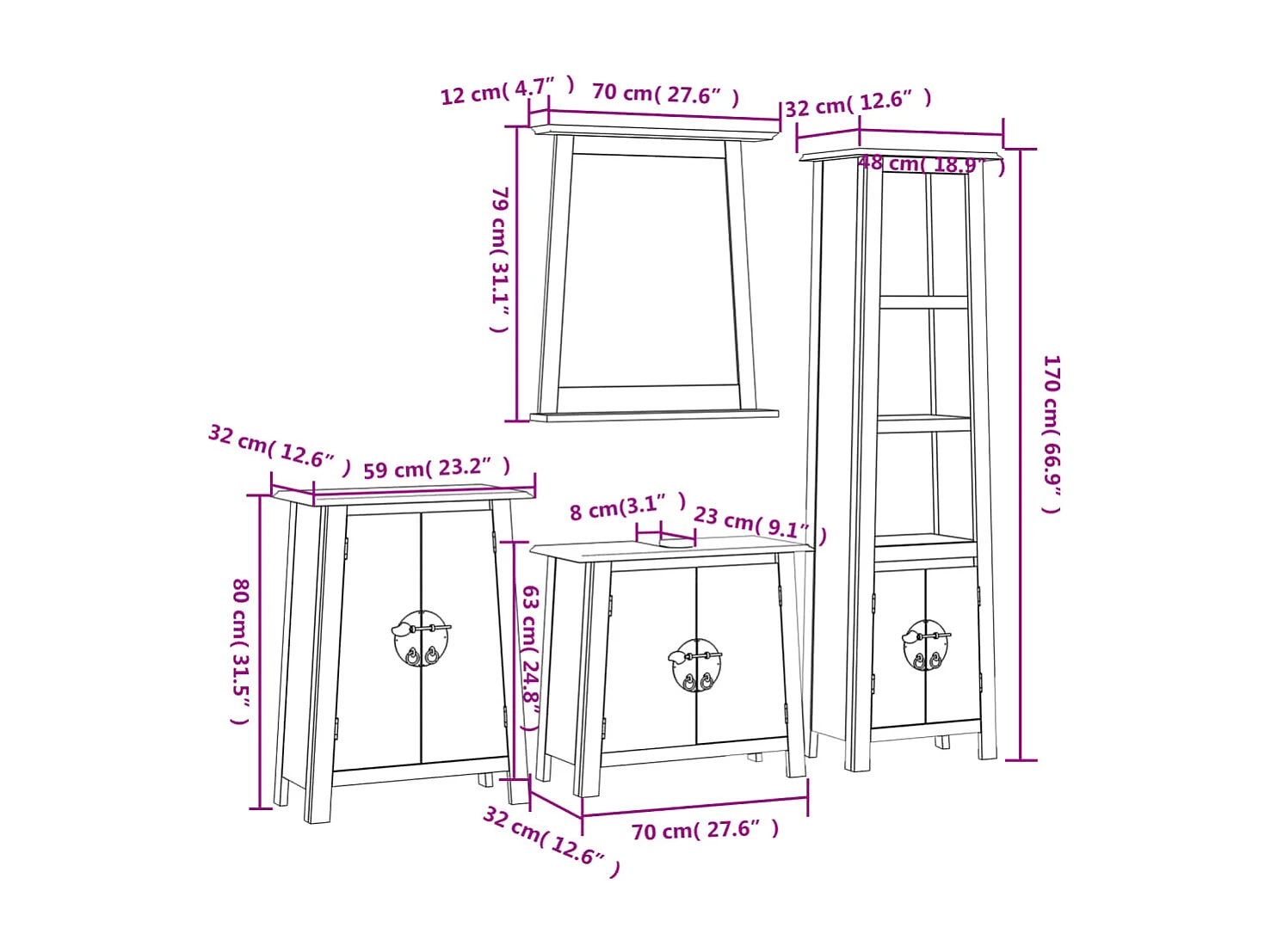 Ensemble de meubles de salle de bain 4 pcs bois de pin massif