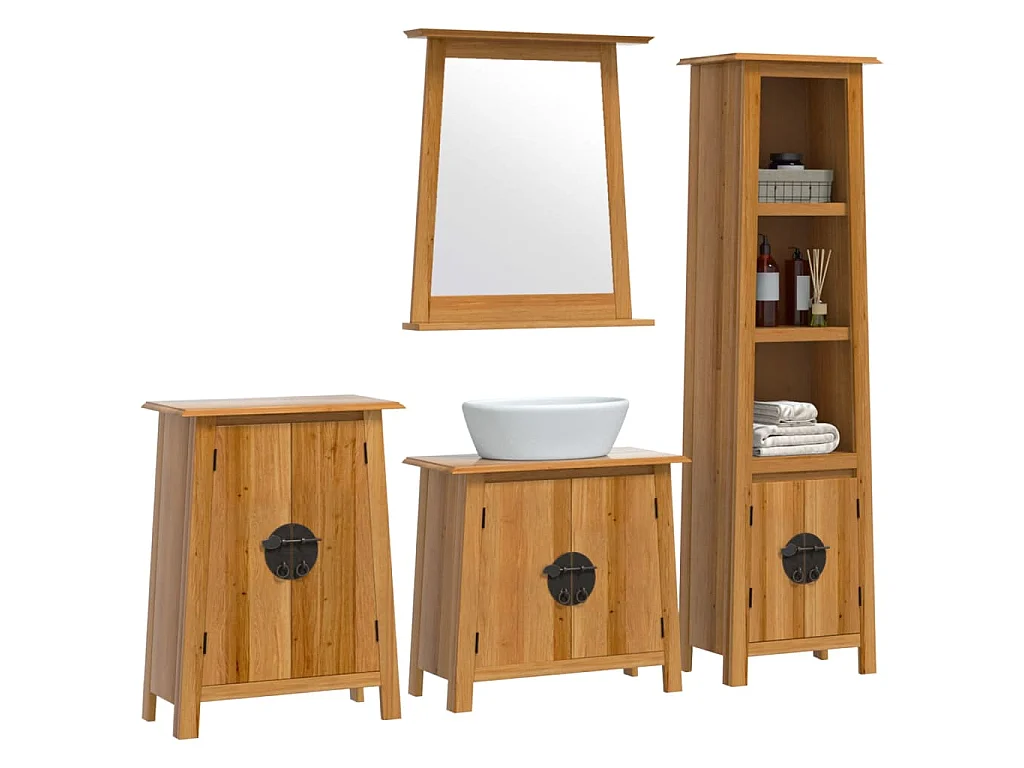 Conjunto de muebles de baño 4 piezas madera maciza de pino