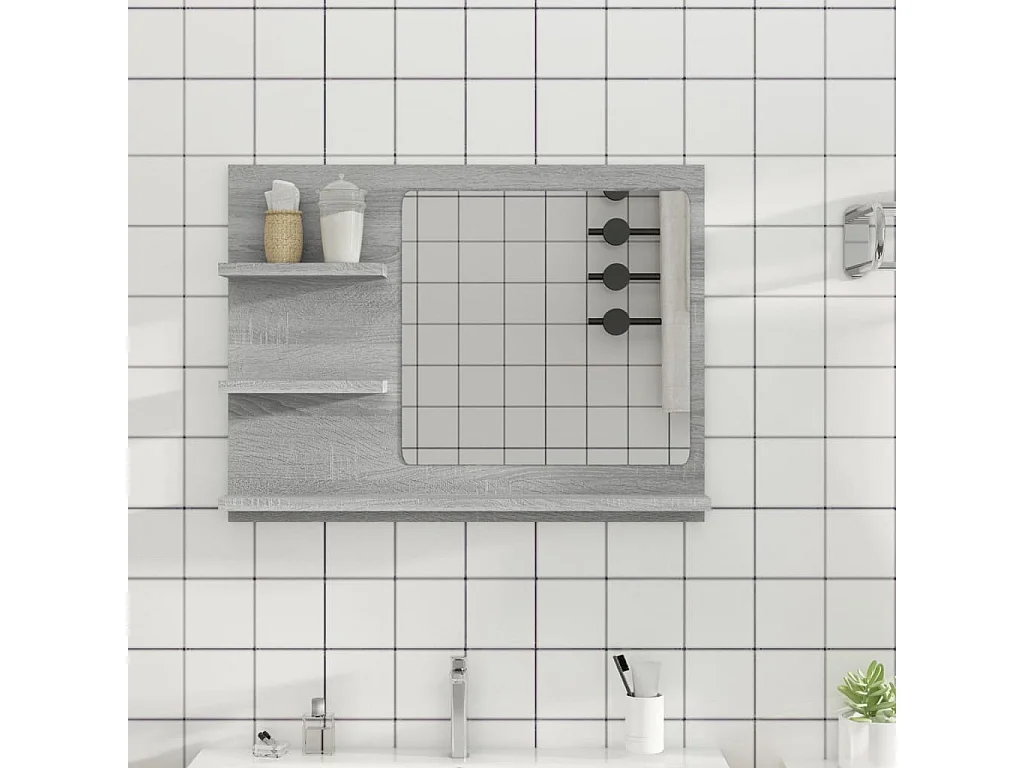 Specchio da Bagno Grigio Sonoma 60x10,5x45 cm Legno Multistrato