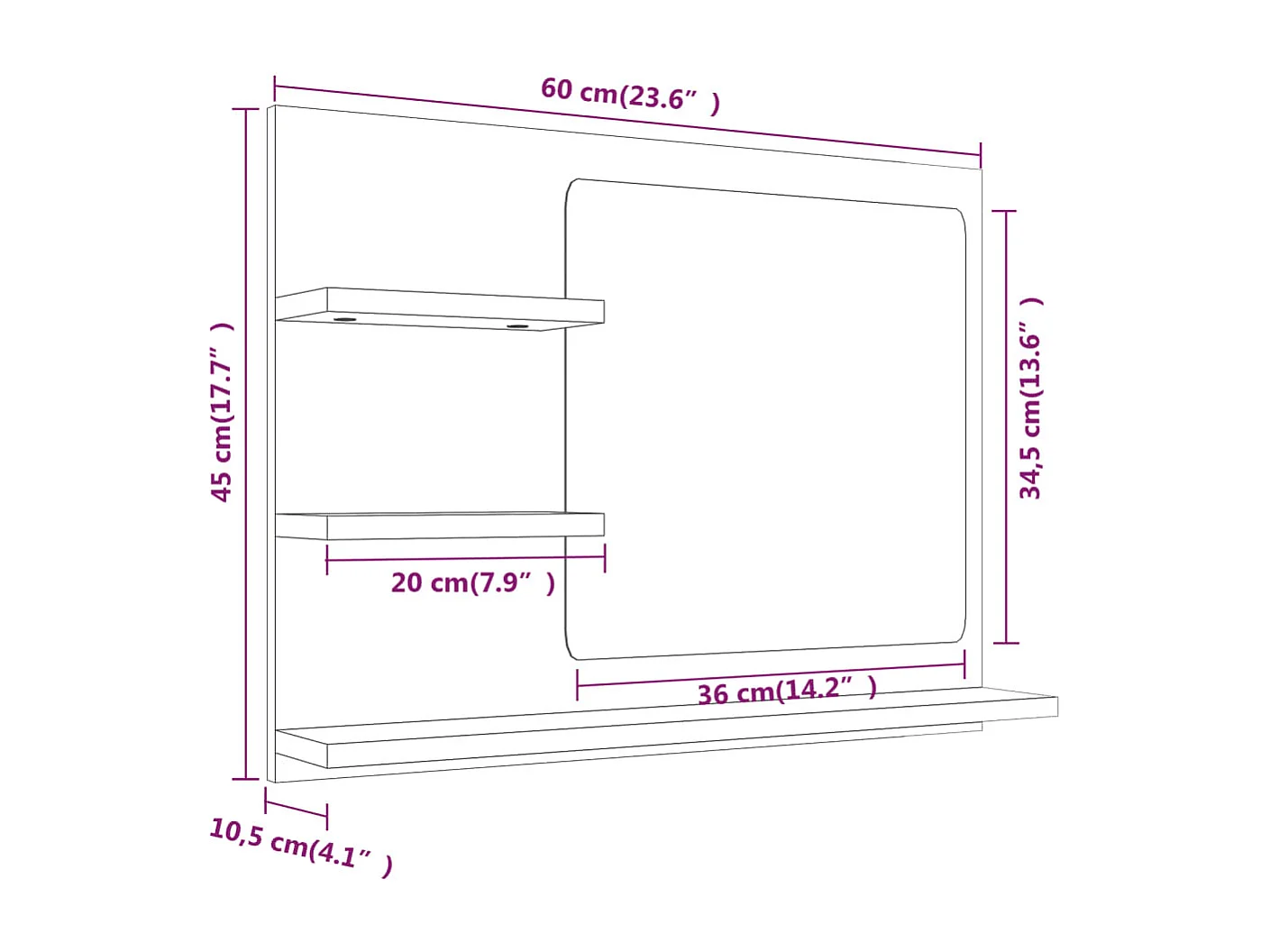 Specchio da Bagno Grigio Sonoma 60x10,5x45 cm Legno Multistrato