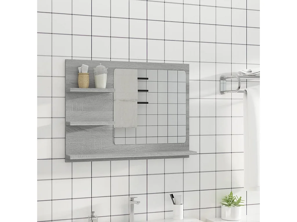 Specchio da Bagno Grigio Sonoma 60x10,5x45 cm Legno Multistrato