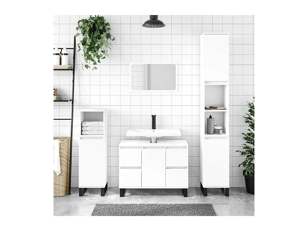 Armoire de salle de bain blanc 30x30x100 cm bois d'ingénierie