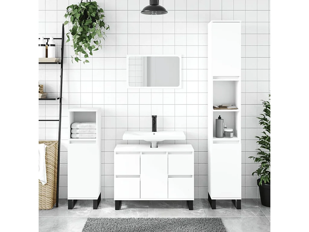Badkamerkast 30x30x100 cm bewerkt hout wit