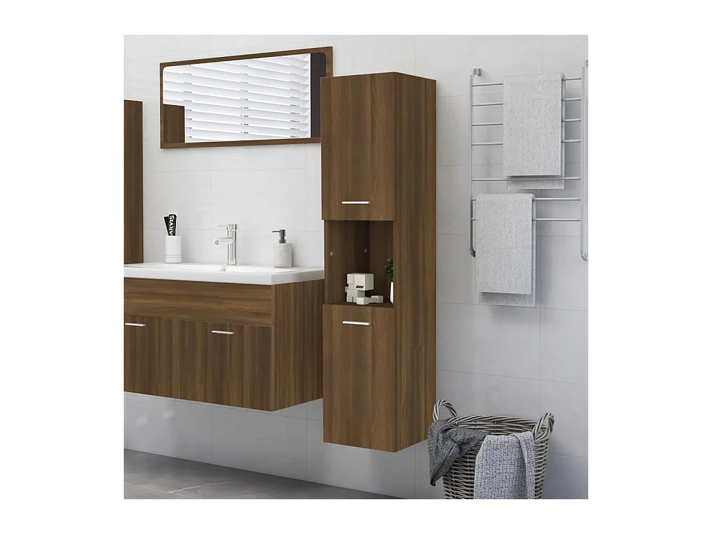 Badezimmerschrank Braun Eichen-Optik 30x30x130 cm Holzwerkstoff