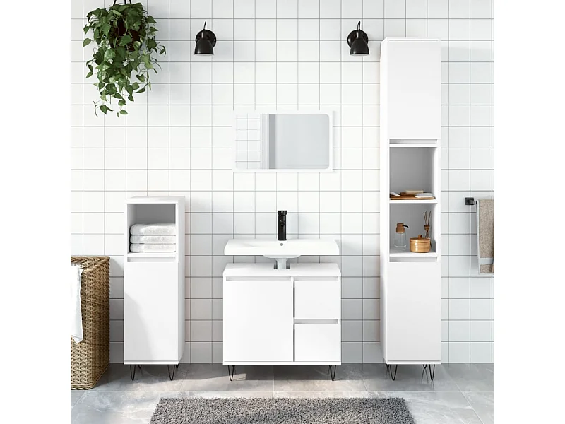 Badschrank Weiß 30x30x190 cm Holzwerkstoff