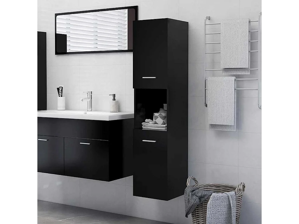 Armoire de salle de bain Noir 30x30x130 cm Bois d’ingénierie