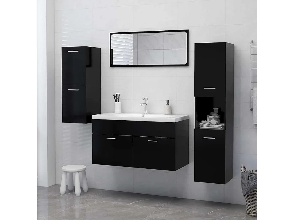 Armoire de salle de bain Noir 30x30x130 cm Bois d’ingénierie