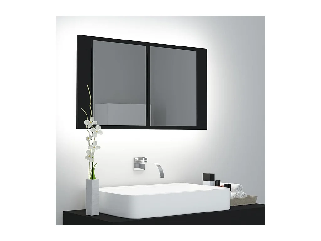 Armoire à miroir de salle de bain LED Noir 80x12x45 Acrylique