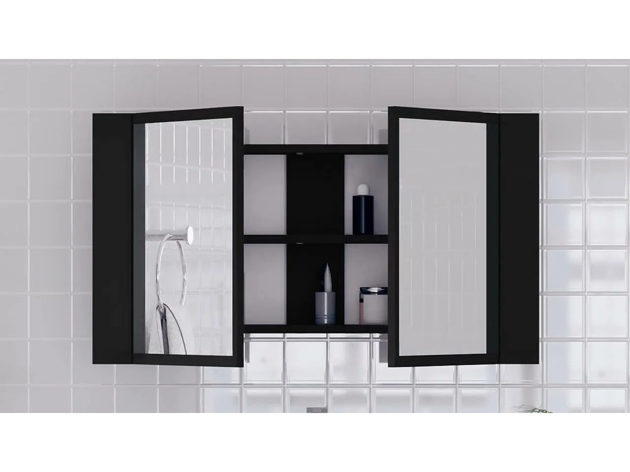 Armoire à miroir de salle de bain LED Noir 80x12x45 Acrylique