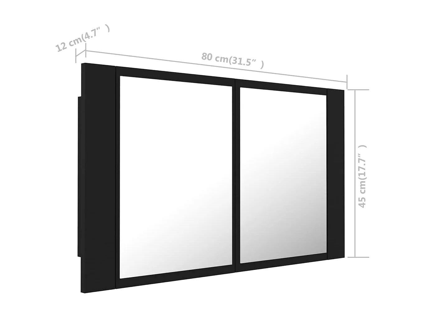 Armoire à miroir de salle de bain LED Noir 80x12x45 Acrylique