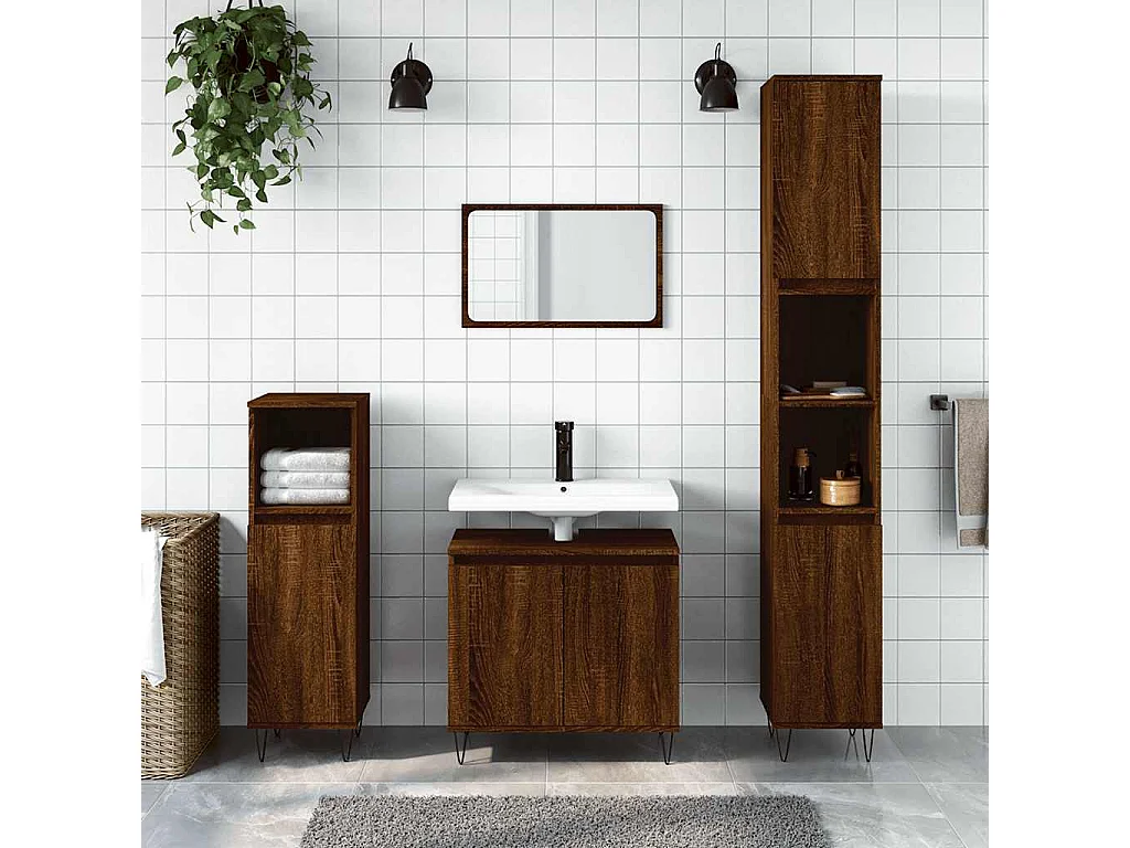 Armadietto Bagno Rovere Marrone 58x33x60cm in Legno Multistrato