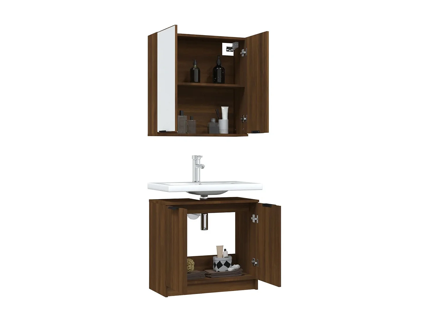 Ensemble d'armoires de salle de bain 2 pcs chêne marron