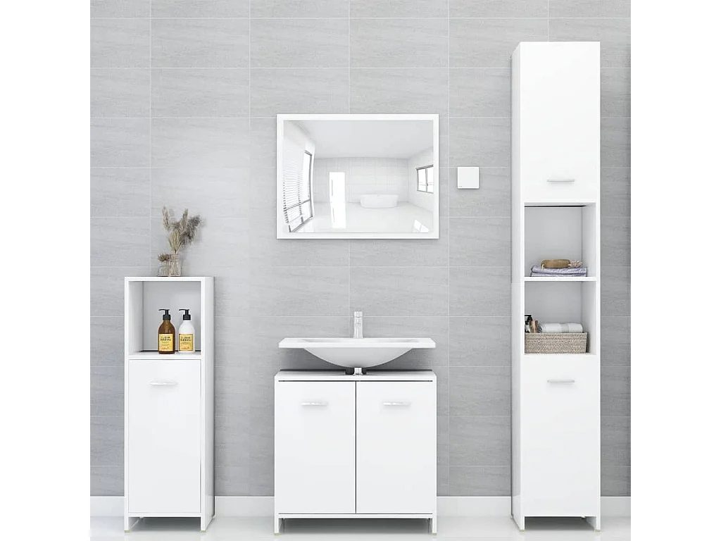 Ensemble de meubles salle de bain 4 pcs blanc bois d’ingénierie
