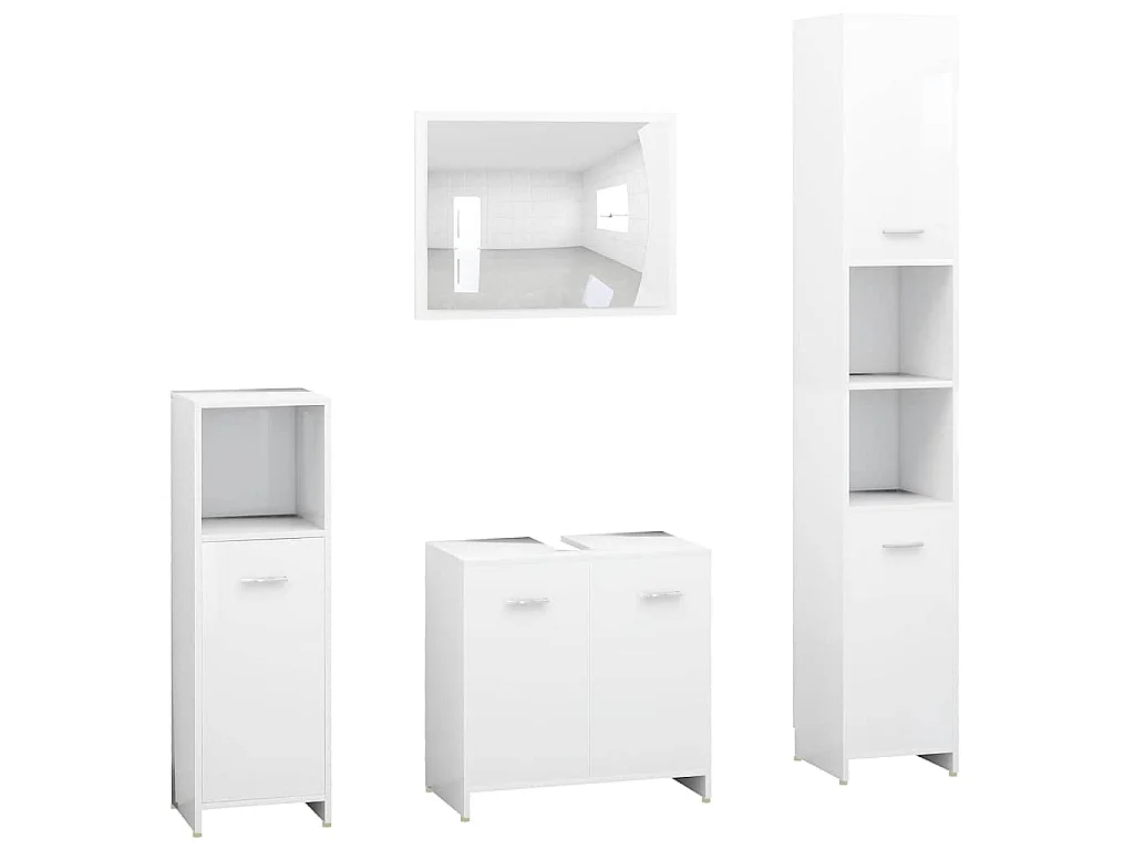 Set Mobili da Bagno 4 pz Bianco in Legno Multistrato