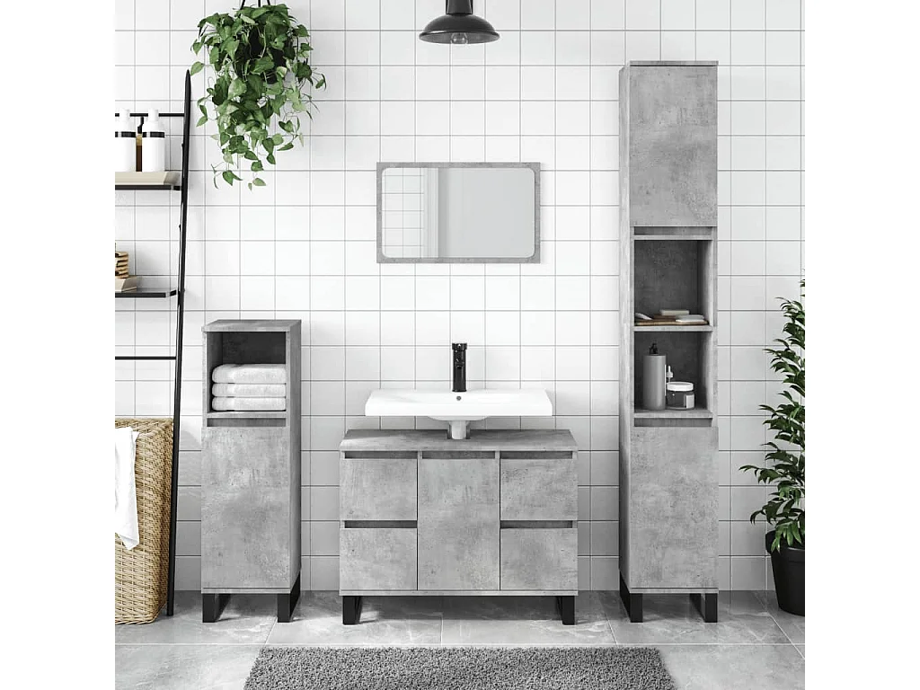 Armário WC 30x30x100 cm derivados de madeira cinzento cimento