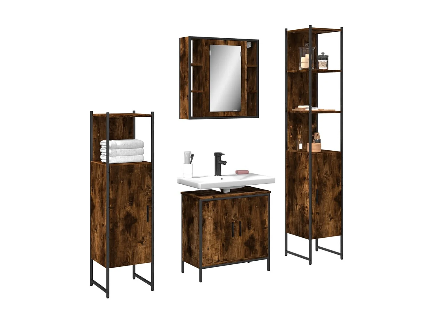 4-tlg. Badmöbel-Set Räuchereiche Holzwerkstoff