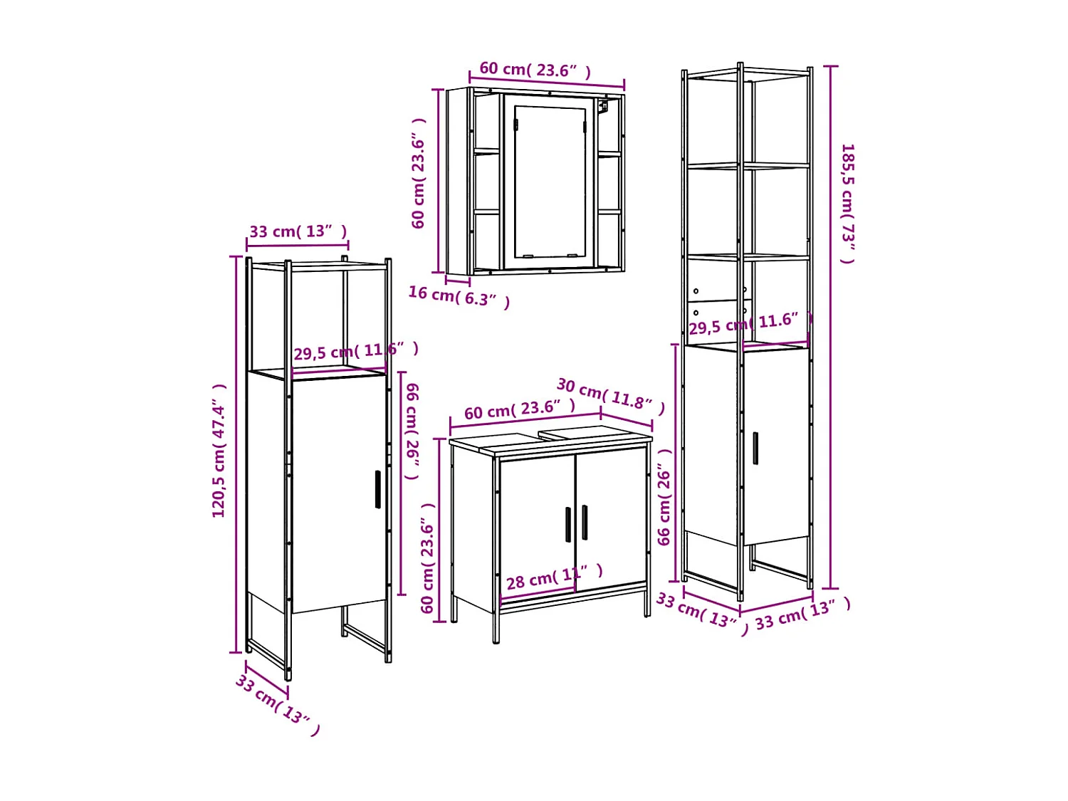 4-tlg. Badmöbel-Set Räuchereiche Holzwerkstoff