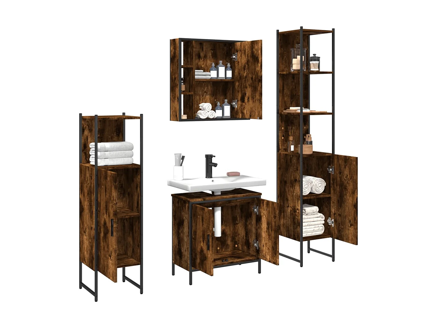 4-tlg. Badmöbel-Set Räuchereiche Holzwerkstoff