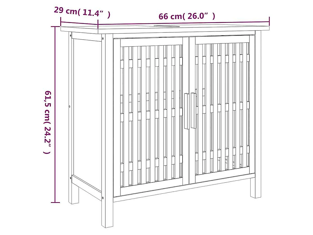 Wastafelkast 66x29x61,5 cm massief walnotenhout