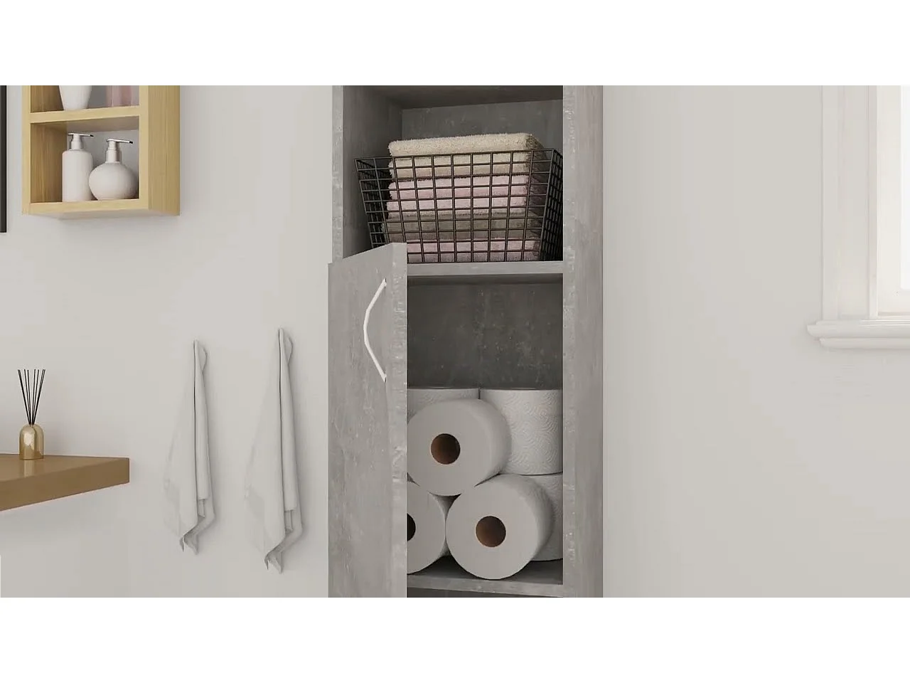 Armoire salle de bain Gris béton 32x25,5x190 cm Bois ingénierie