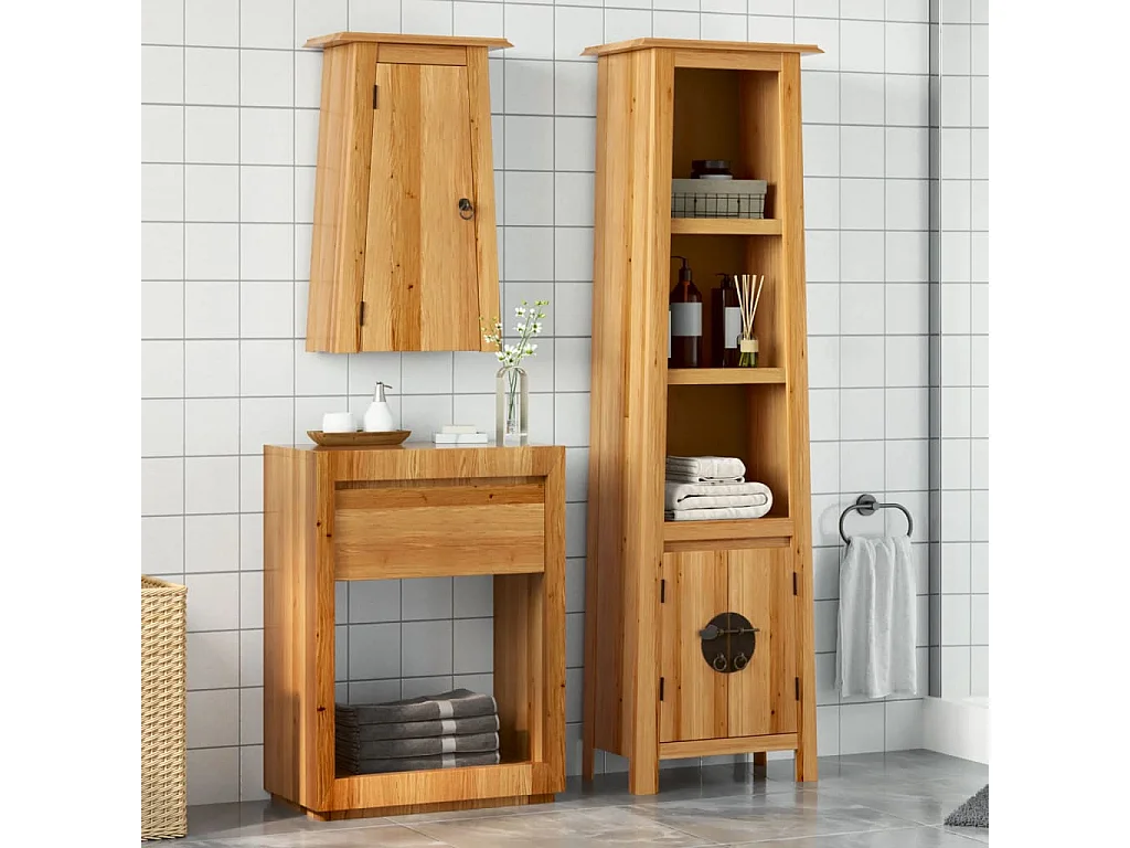 Set Mobili da Bagno 2 pz in Legno Massello di Pino