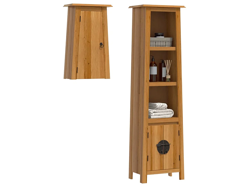 Set Mobili da Bagno 2 pz in Legno Massello di Pino