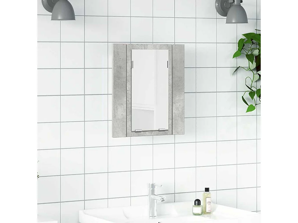 Armário espelhado casa de banho LED acrílico cinza cimento