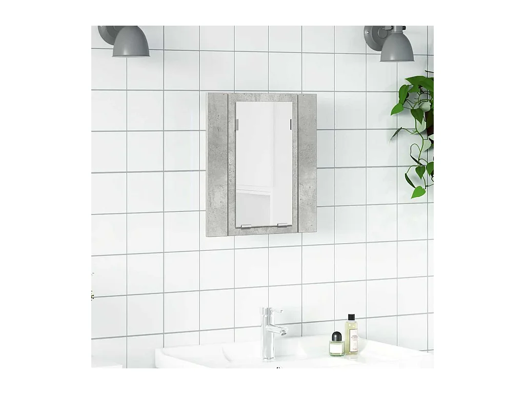 Armoire de salle de bain à miroir LED Gris béton Acrylique