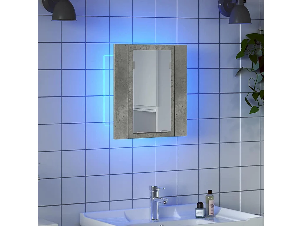 Armoire de salle de bain à miroir LED Gris béton Acrylique