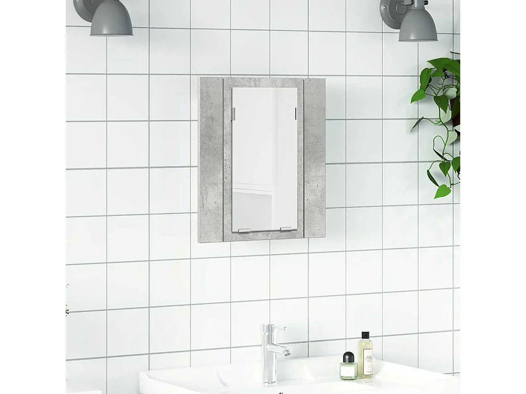 Armario espejo baño luz LED acrílico gris hormigón 40x12x45 cm