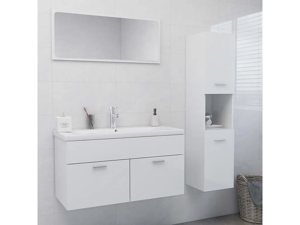 Conj. de móveis casa banho derivados madeira branco brilhante