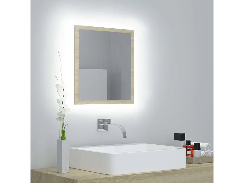 Miroir LED de salle de bain Chêne sonoma 40x8,5x37 cm Acrylique