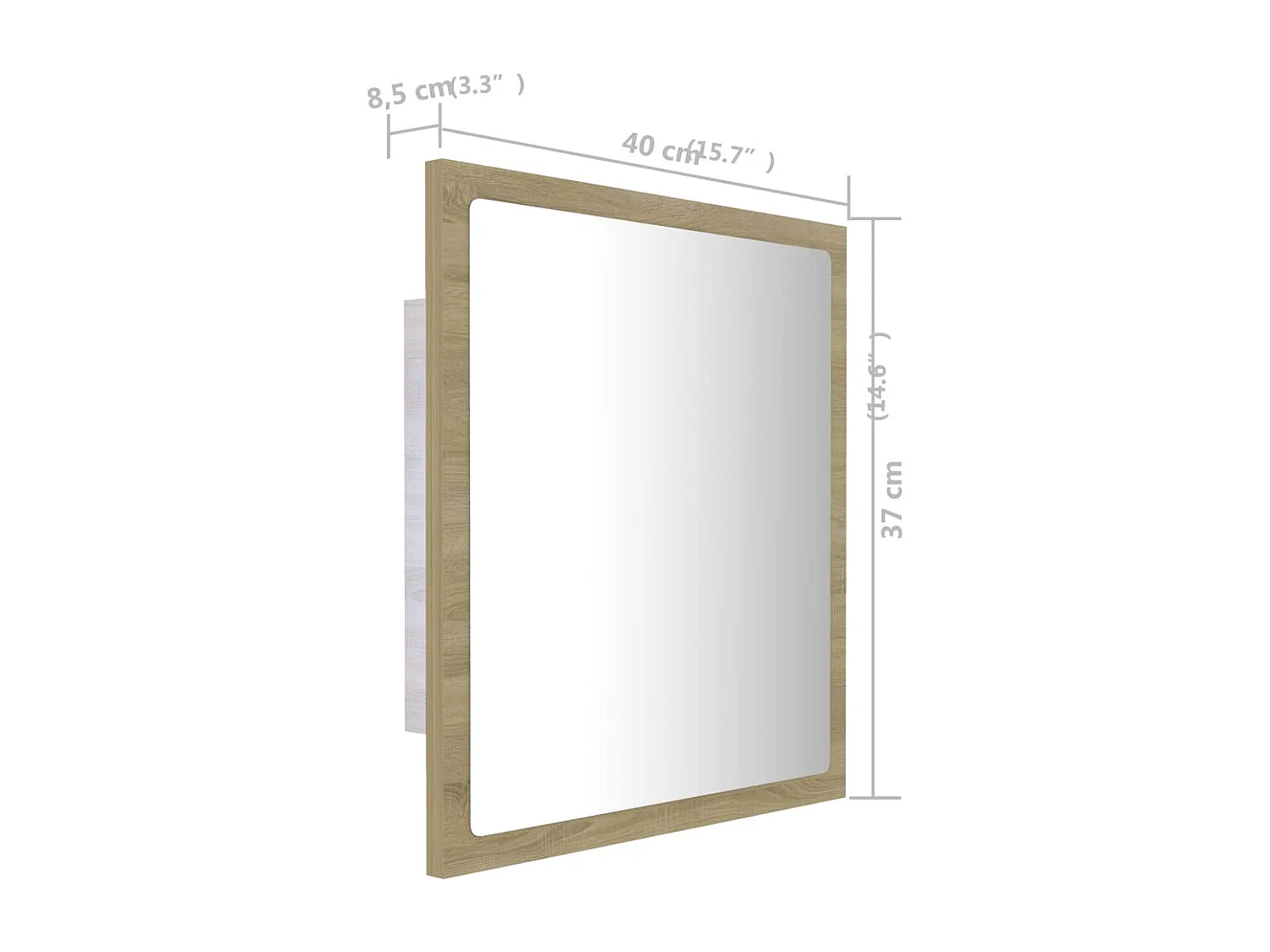 Miroir LED de salle de bain Chêne sonoma 40x8,5x37 cm Acrylique
