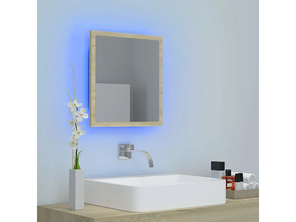 Miroir LED de salle de bain Chêne sonoma 40x8,5x37 cm Acrylique