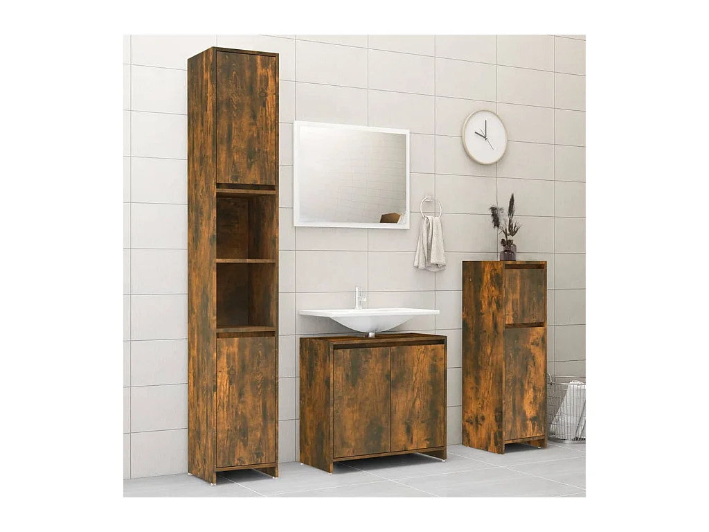 Badkamerkast 30x30x95 cm bewerkt hout gerookt eikenkleurig