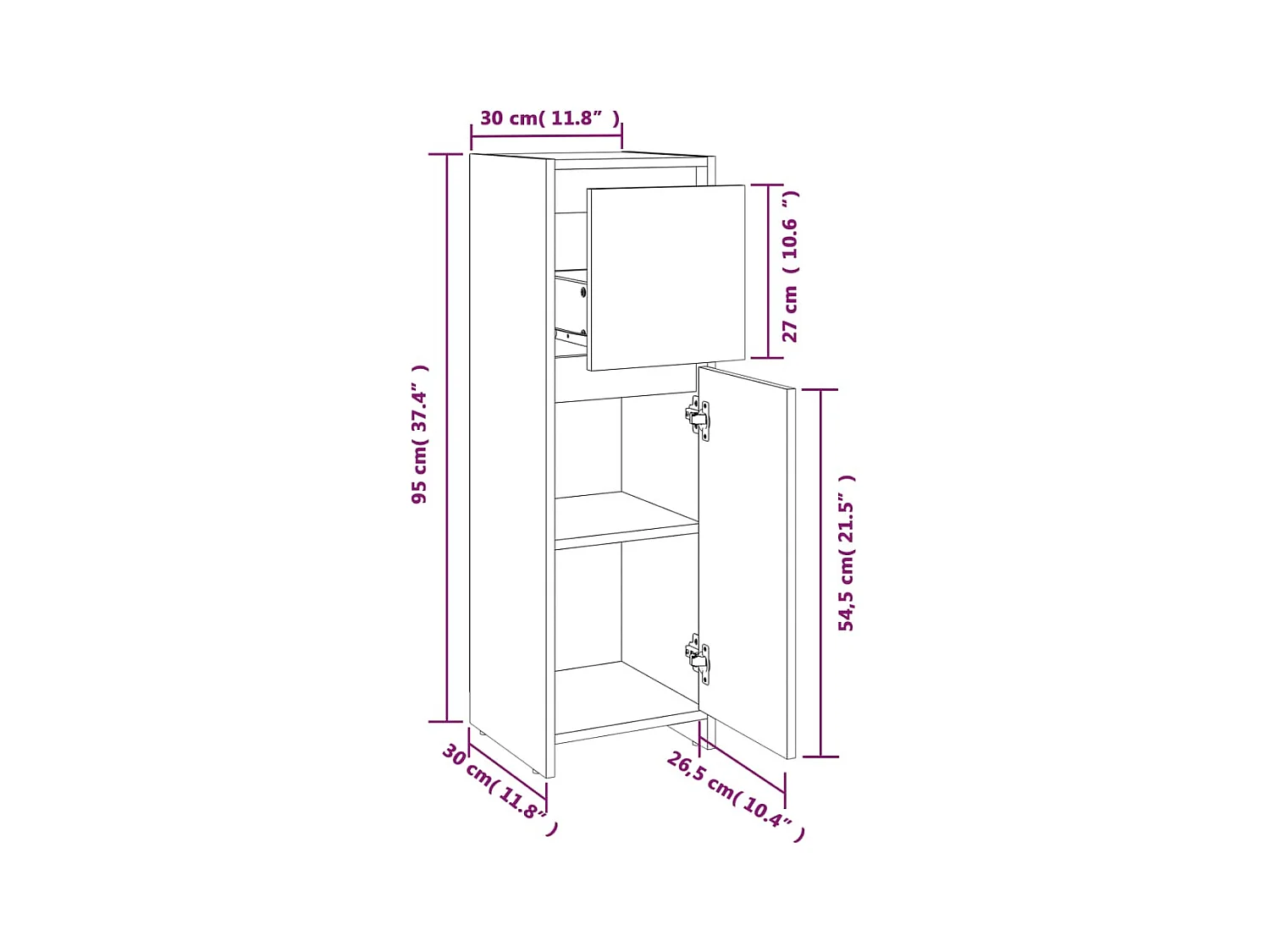 Badkamerkast 30x30x95 cm bewerkt hout gerookt eikenkleurig