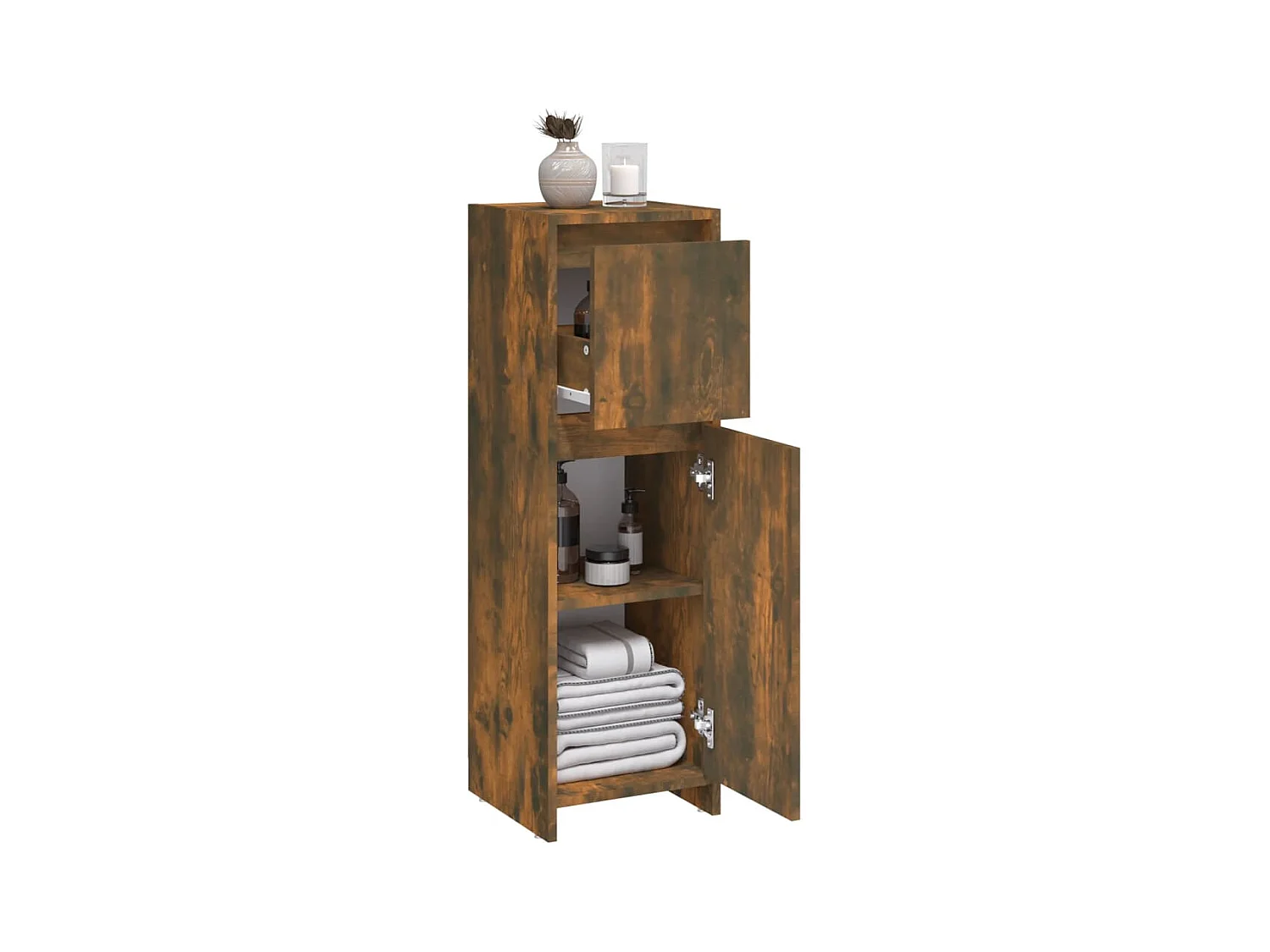 Badkamerkast 30x30x95 cm bewerkt hout gerookt eikenkleurig