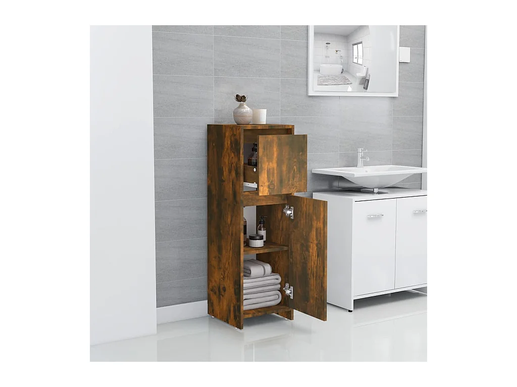 Badkamerkast 30x30x95 cm bewerkt hout gerookt eikenkleurig